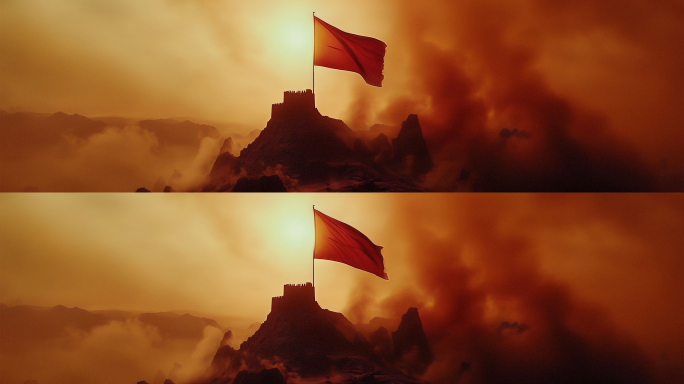 战场红旗飘扬无缝循环背景宽屏