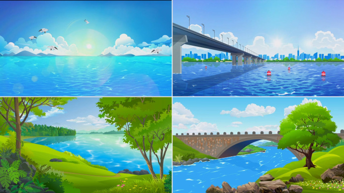 mg水面大海湖泊河流风格化动画4个_v2