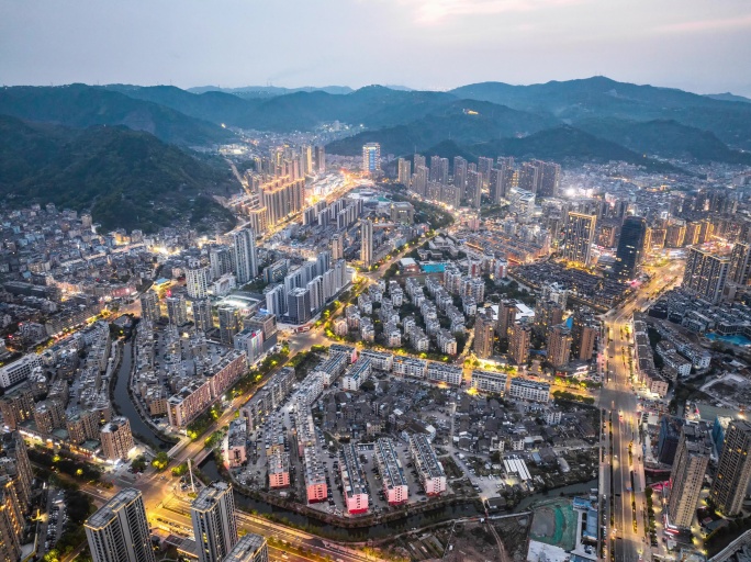 玉环城市日转夜航拍延时