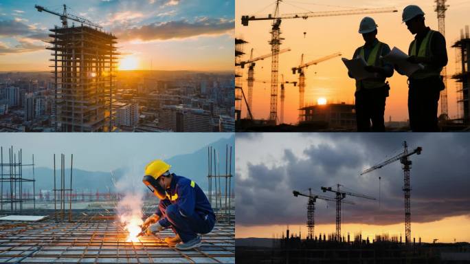 建筑工地城市建设设计师施工塔吊工人焊接