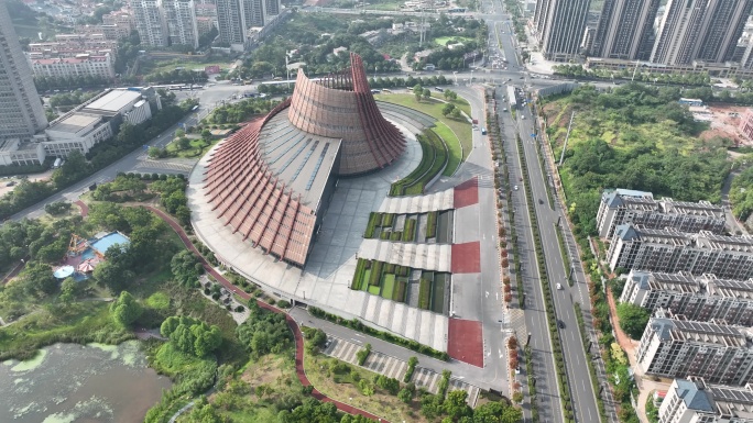 株洲神农大剧院航拍株洲市城市建筑风光