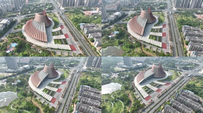 株洲神农大剧院航拍株洲市城市建筑风光