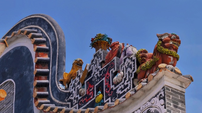 岭南古建筑砖雕 宗祠广府镬耳楼特写镜头