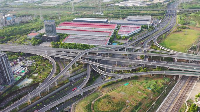 航拍城市车流合肥高架立交桥交通枢纽