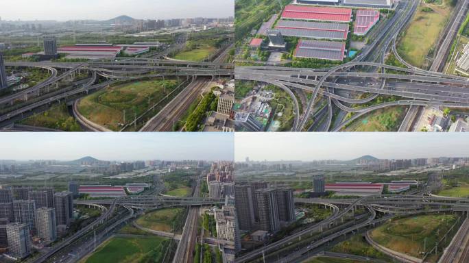 航拍城市车流合肥高架立交桥交通枢纽
