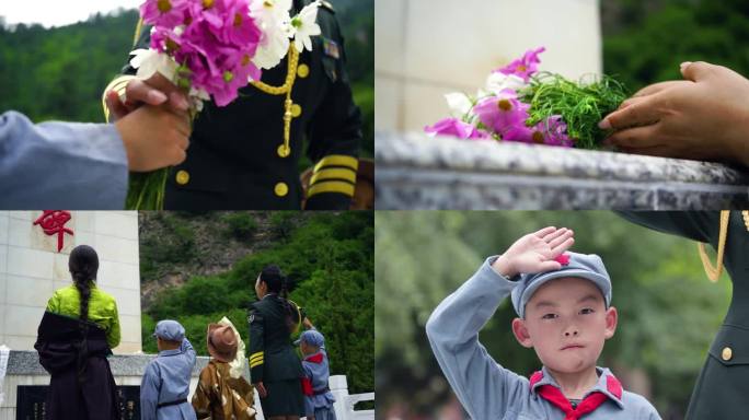 甘南腊子口纪念碑前 献花 群众 儿童一行