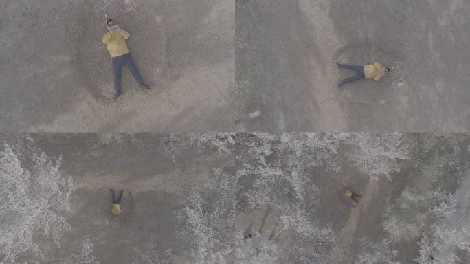 航拍俯瞰烟台牟平龙湖樱花公园躺地飞手自拍