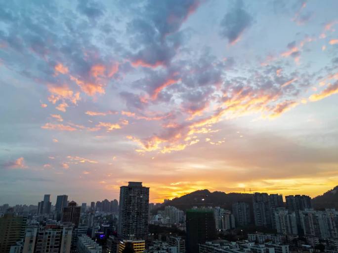 城市落日晚霞余晖延时摄影