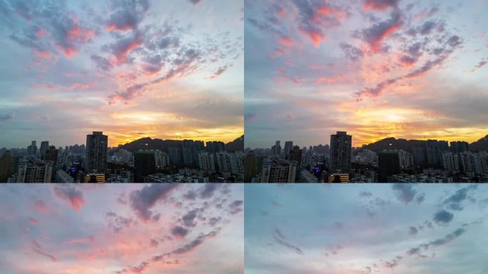 城市落日晚霞余晖延时摄影