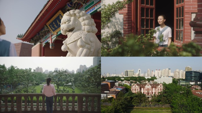 女生走进上海交通大学百年图书馆