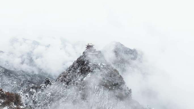 西安南五台景区雪景航拍