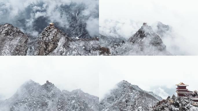 西安南五台景区雪景航拍