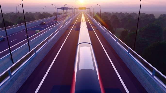 高铁列车在铁路轨道上快速行驶