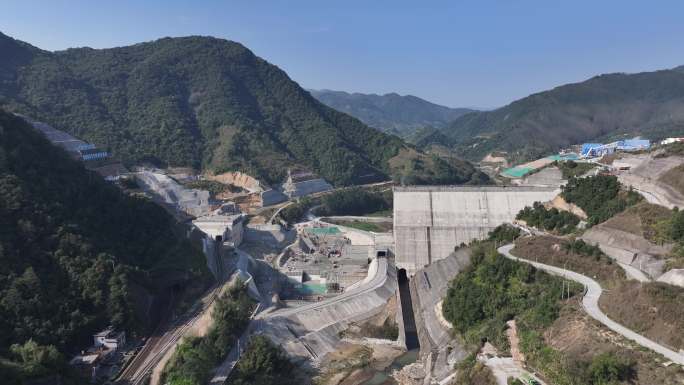 泉州白濑水利枢纽工程水电站大坝建设航拍