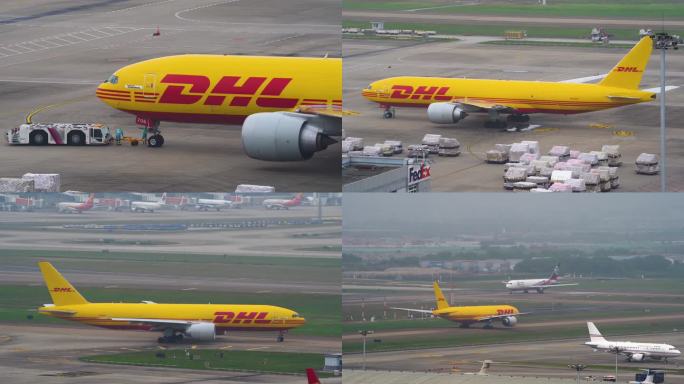 DHL波音777货机 深圳推开滑行起飞