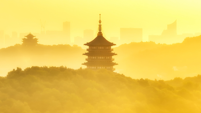 杭州西湖意境日出