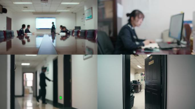 民警翻阅卷宗研究案件电脑前办公进市局大楼