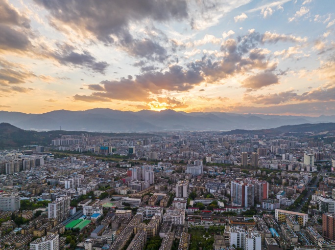 西昌市日落航拍延时晚霞延时城市延时