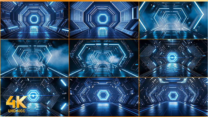 时空穿梭未来科技走廊 太空船基地科幻隧道