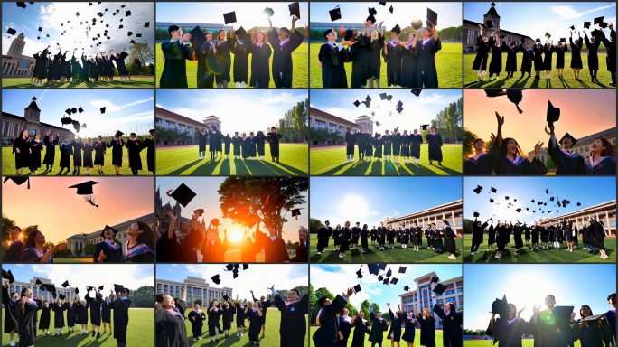 毕业季大学生毕业扔学士帽