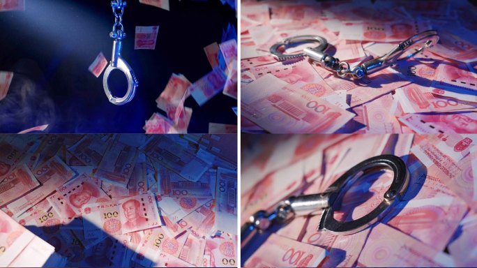 扫黑 贪污腐败 反洗钱 人民币 手铐警示