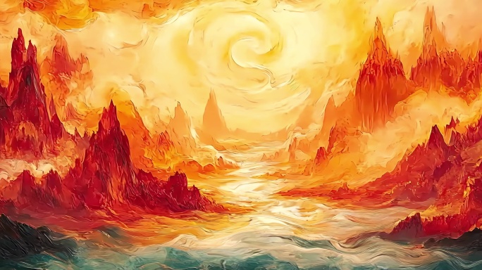 8K火焰山无缝循环背景宽屏