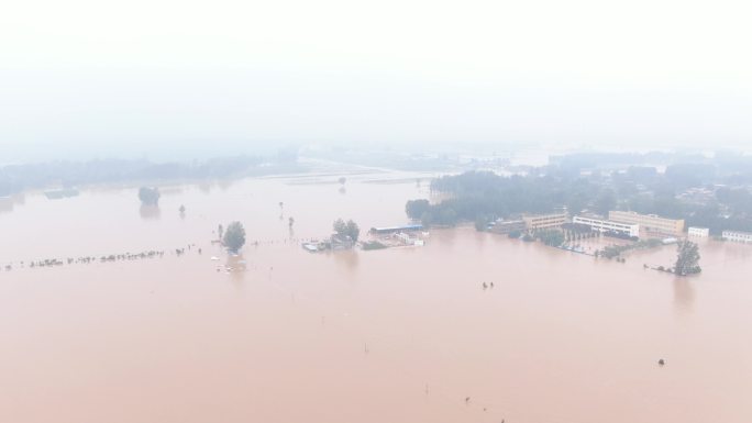 河南卫辉市乡镇农村洪涝灾害实况航拍4K