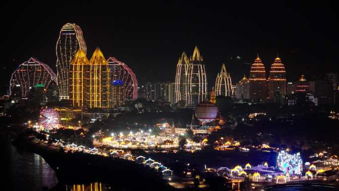 西双版纳景洪市澜沧江告庄灯光夜市夜景