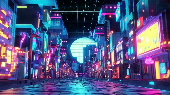 赛博朋克城市科幻动感城市穿梭VJ舞台背景