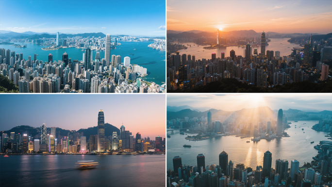 香港地标航拍维多利亚港夜景