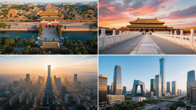 北京地标航拍国贸故宫中国尊鸟巢