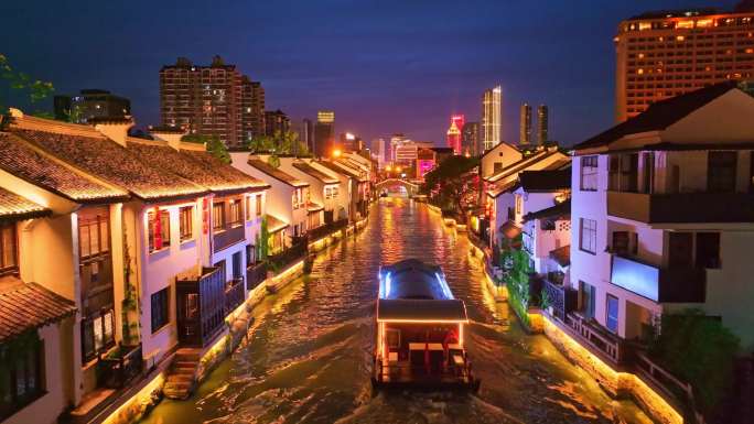 无锡夜景CBD南长街清名桥航拍