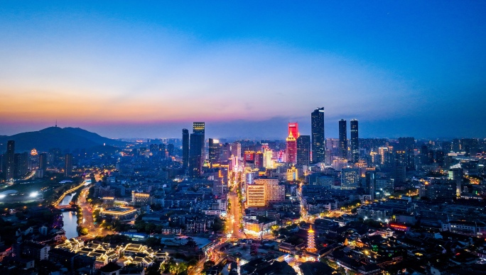 无锡夜景CBD南长街清名桥航拍