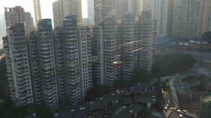 航拍重庆长江索道白象居4K高清素材