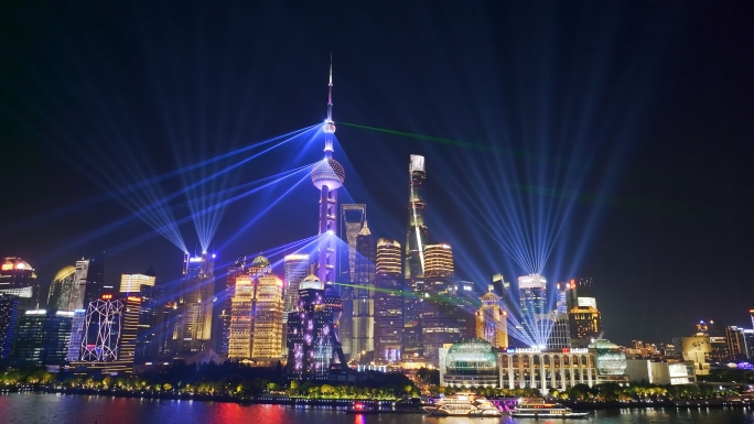 上海浦东35周年灯光秀  夜上海 航拍