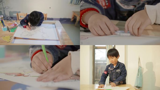 幼儿园男孩画画拼版
