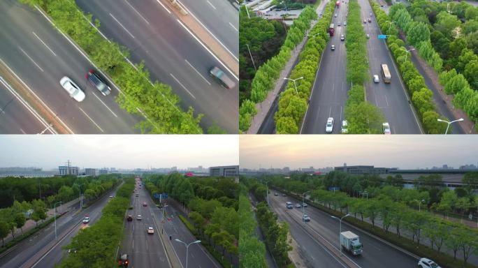 合肥方兴大道城市道路车流晚霞航拍