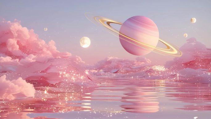 4k粉色星球宇宙、情人节、白云、天空背景