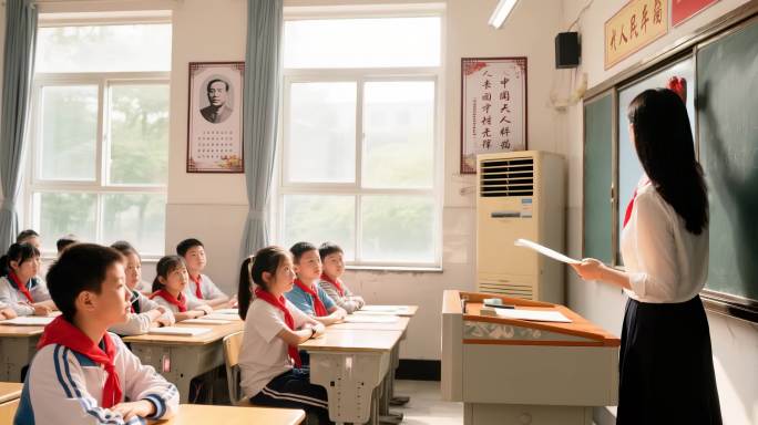 女老师在黑板上写字教书