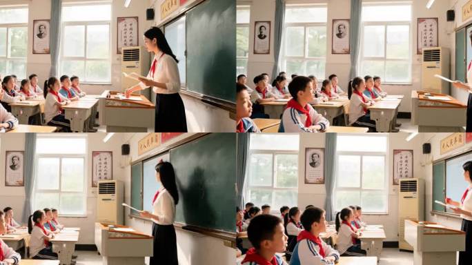 女老师在黑板上写字教书