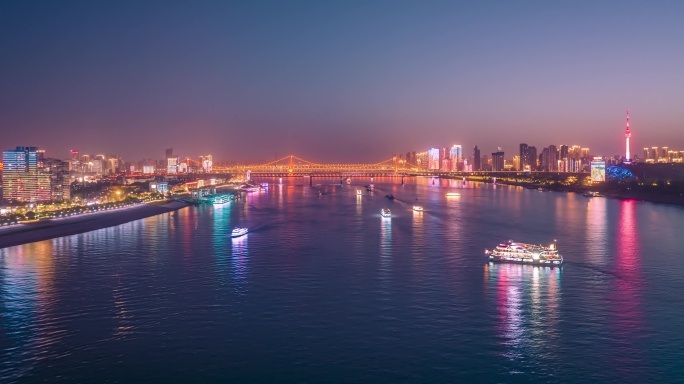 武汉长江蓝调城市夜景延时风光宣传片