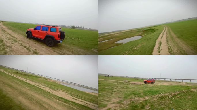 越野车 坦克 穿越机追车