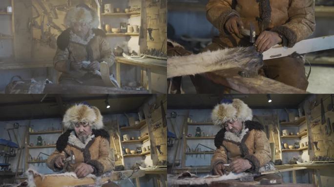 新疆阿勒泰毛皮滑雪板工序制作