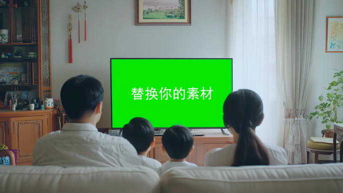 客厅电视机电视绿屏绿幕抠像合成