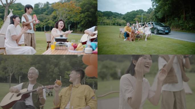 幸福温馨一家人户外露营