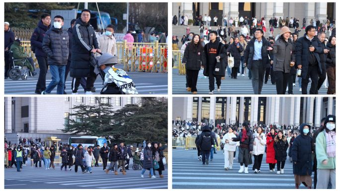 过斑马线的行人游客