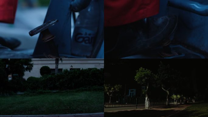 凌晨的环卫工人骑着环卫垃圾车