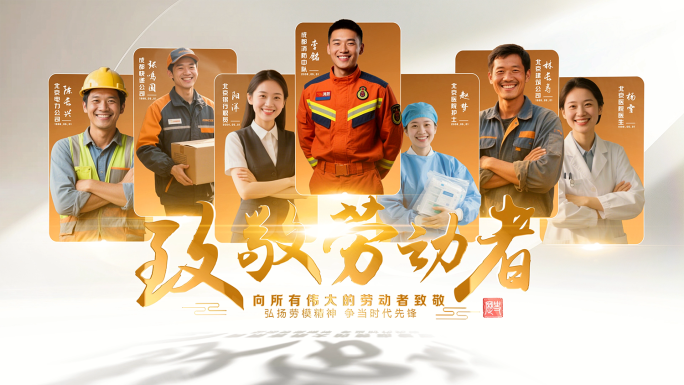五一劳动节人物图文片头标题