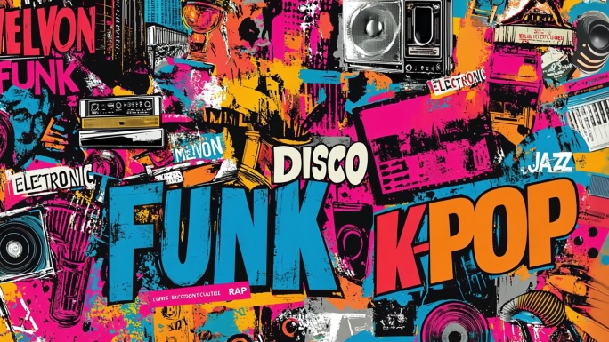 放克 迪斯科电子爵士说唱音乐元素拼贴背景