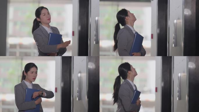 职场女性等待电梯焦虑